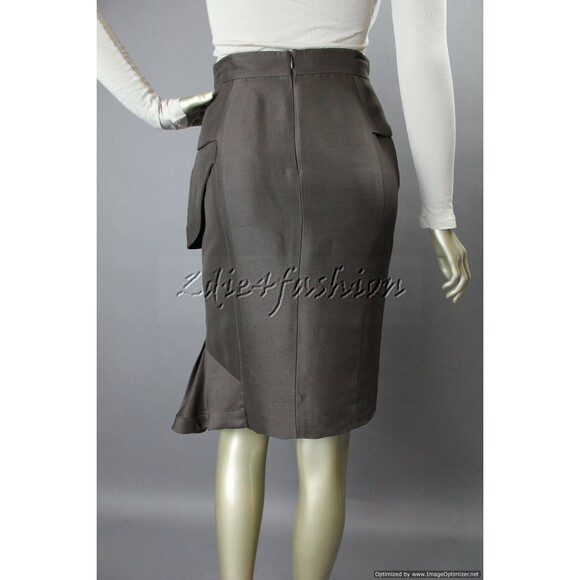 $1990 VALENTINO Stylish Brown Raw Silk Ruffle Flare Pencil Logo Skirt 2 - Picture 6 of 7